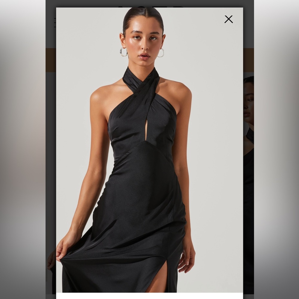 ASTR The Label Marissa Satin Halter Neck Midi Dress